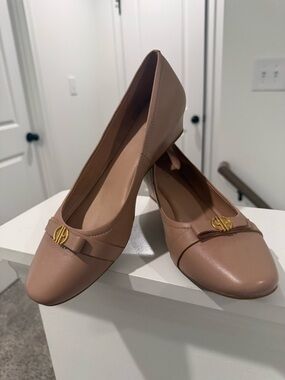 Cole Haan Nude Beige Wedge Heels | Leather | Gold Detail | EUC